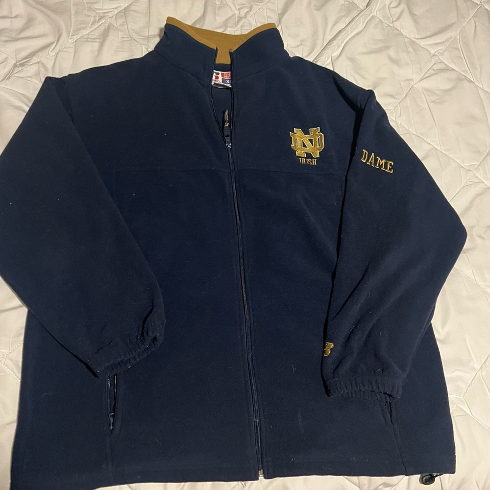 Vintage 90s Notre Dame Irish Fleece Full Zip Jacket Size XL by Russell Athletic